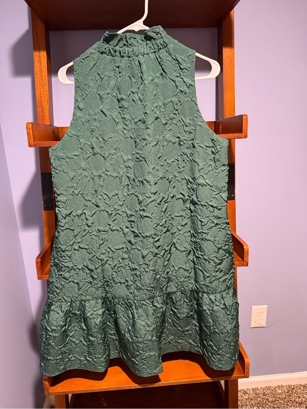 THML Textured Dark Green Ruffle-Hem Mini Dress NWT